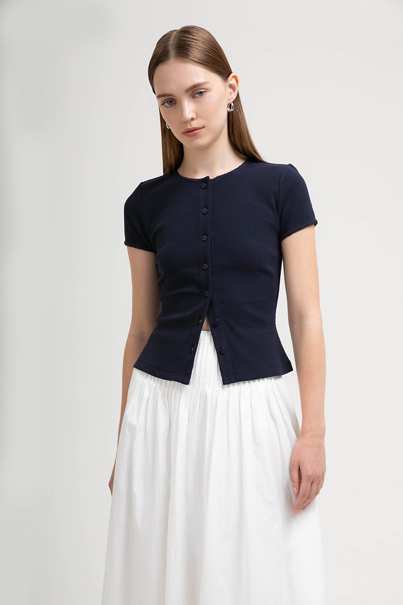 JAMEY LACE TRIM RIBBED KNIT TOP