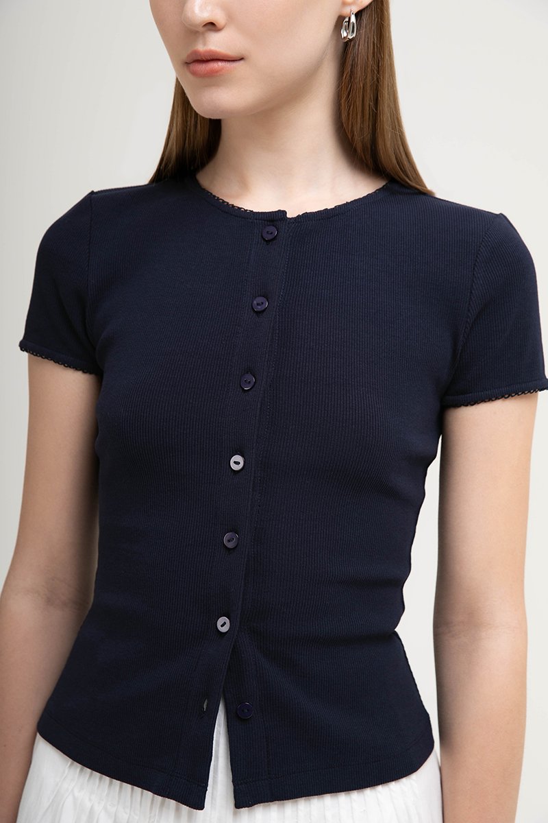 JAMEY LACE TRIM RIBBED KNIT TOP