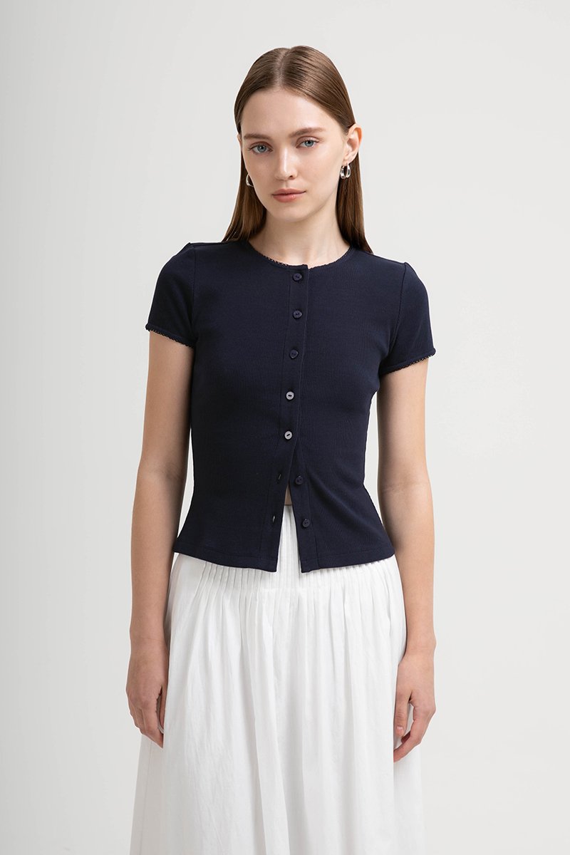 JAMEY LACE TRIM RIBBED KNIT TOP