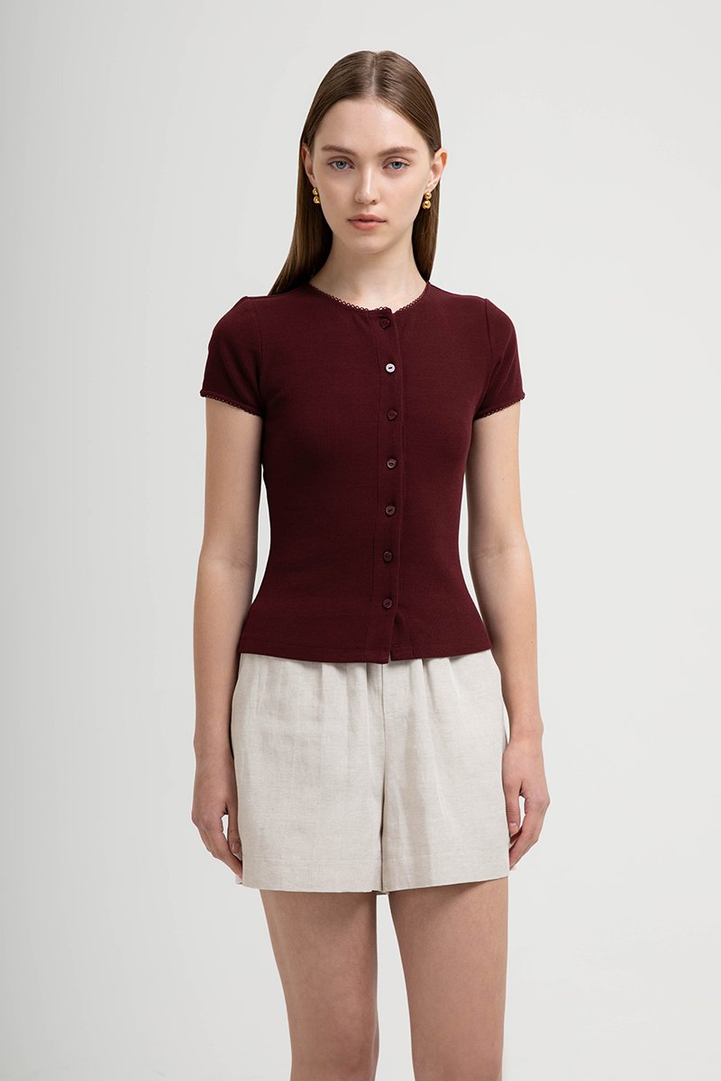 JAMEY LACE TRIM RIBBED KNIT TOP