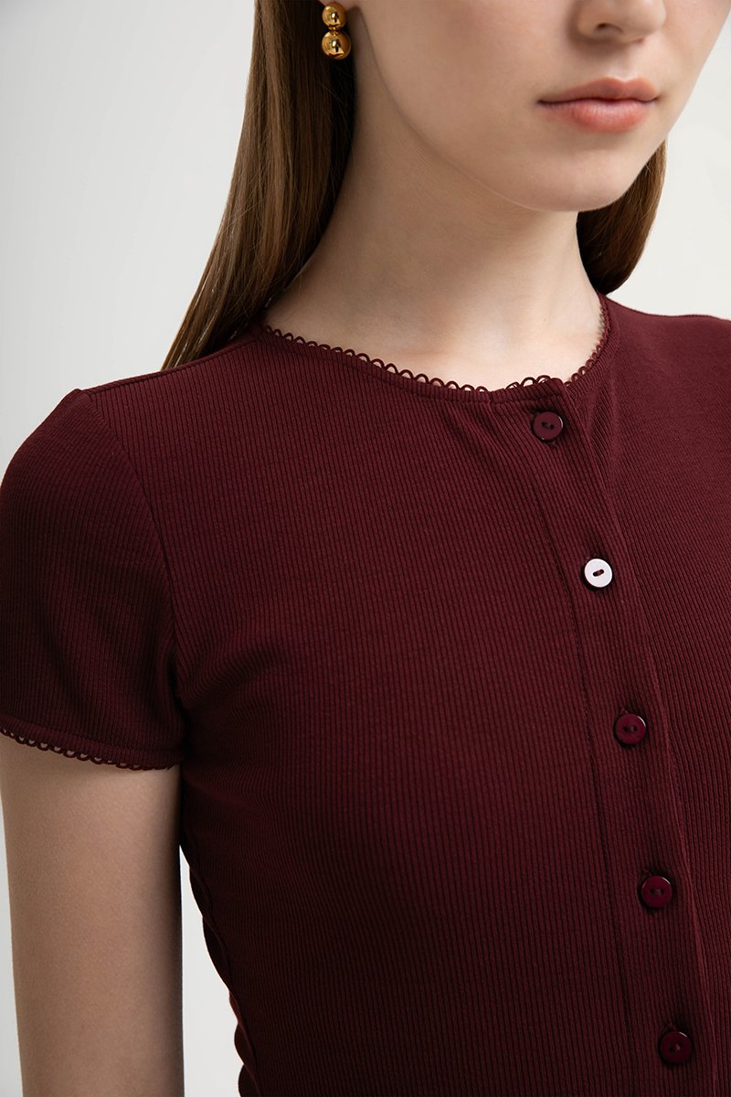 JAMEY LACE TRIM RIBBED KNIT TOP