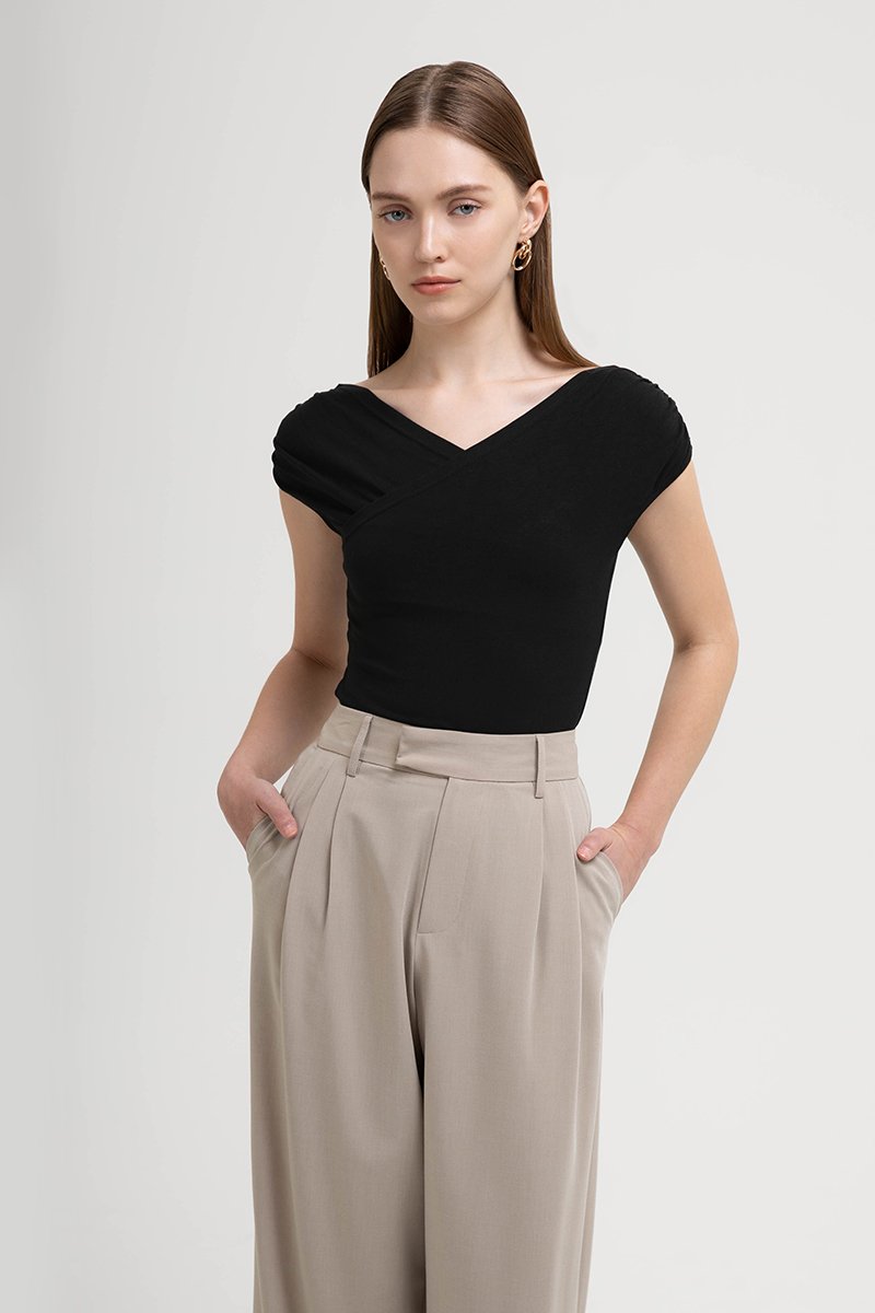 CAMILIA RUCHED OFF SHOULDER KNIT TOP
