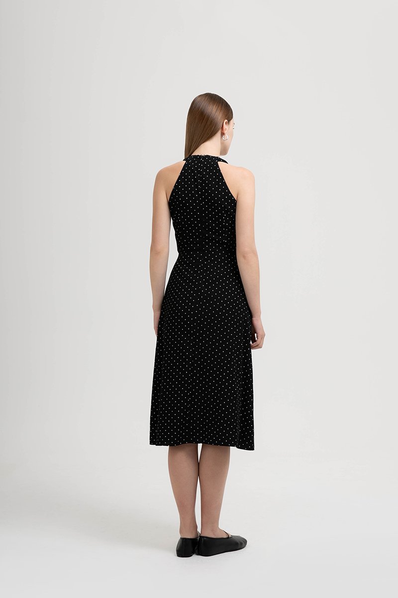 ISABELLA HALTER NECK POLKA DOT MIDI DRESS