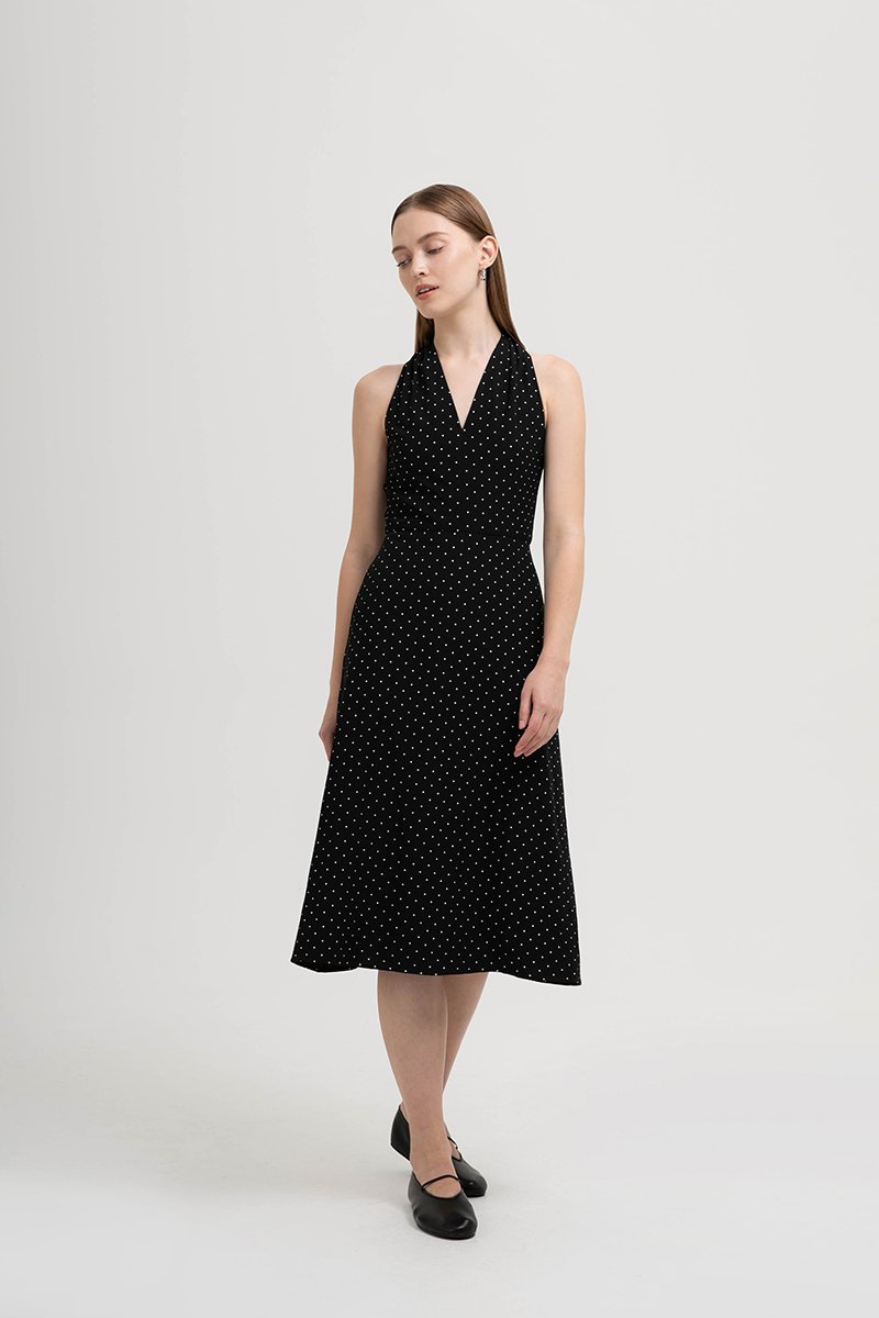 ISABELLA HALTER NECK POLKA DOT MIDI DRESS