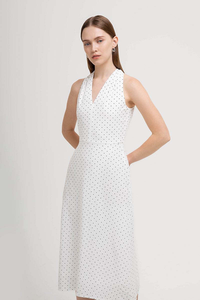 ISABELLA HALTER NECK POLKA DOT MIDI DRESS