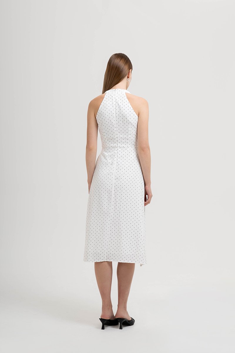 ISABELLA HALTER NECK POLKA DOT MIDI DRESS