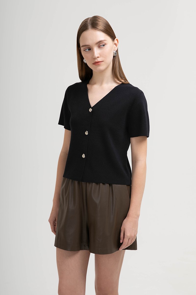 DEBRA SILVER BUTTON KNIT TOP