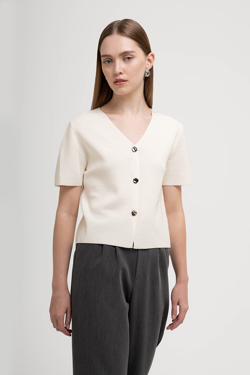 DEBRA SILVER BUTTON KNIT TOP