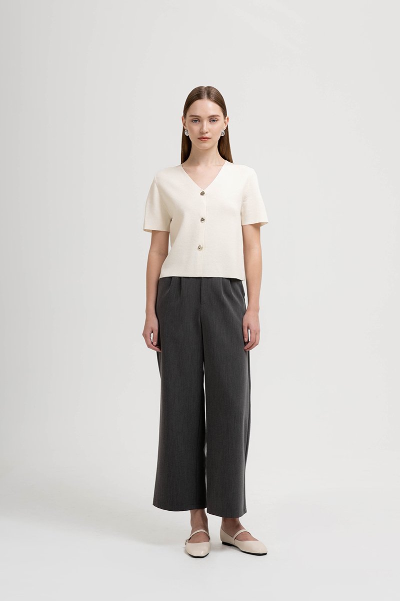 DEBRA SILVER BUTTON KNIT TOP