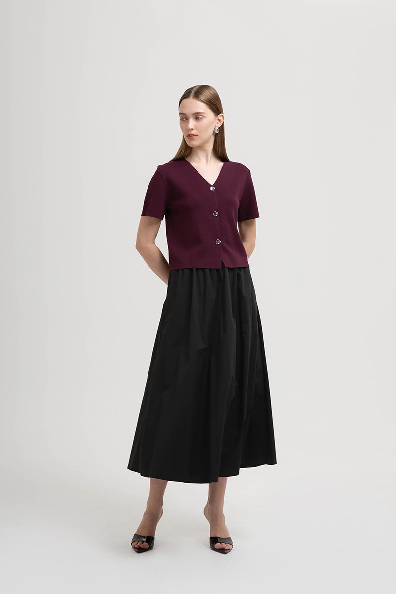 DEBRA SILVER BUTTON KNIT TOP