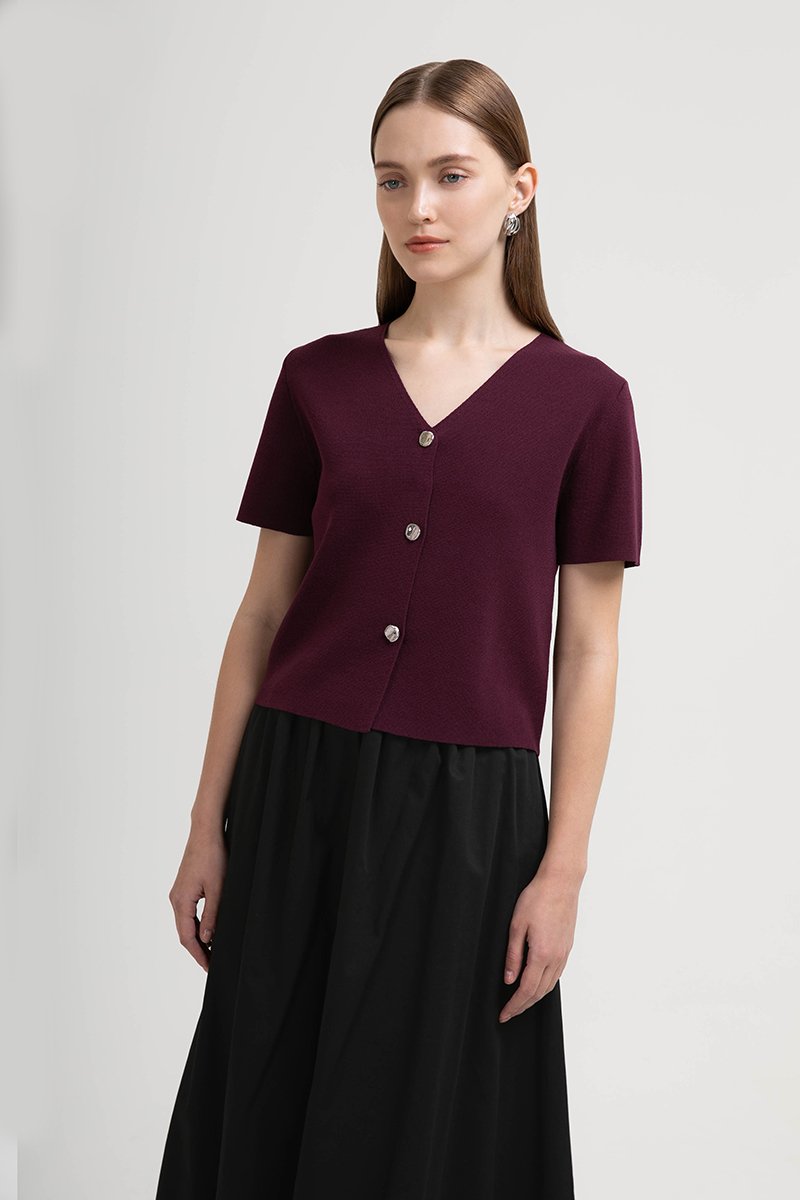 DEBRA SILVER BUTTON KNIT TOP