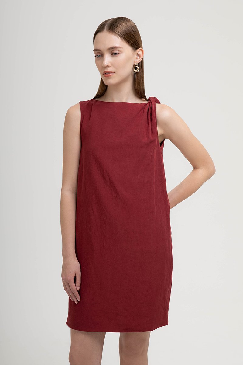 MISCHA TWIST SHOULDER LINEN DRESS