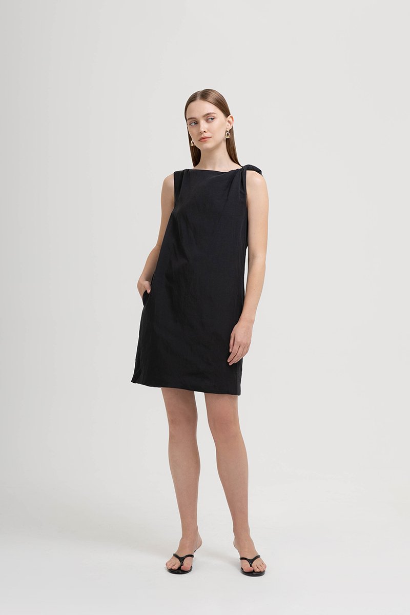 MISCHA TWIST SHOULDER LINEN DRESS