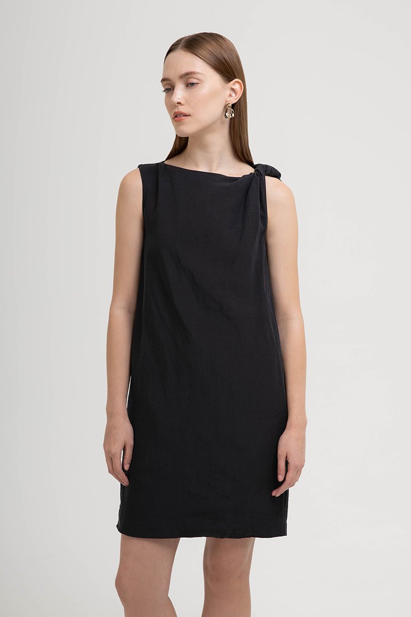 MISCHA TWIST SHOULDER LINEN DRESS