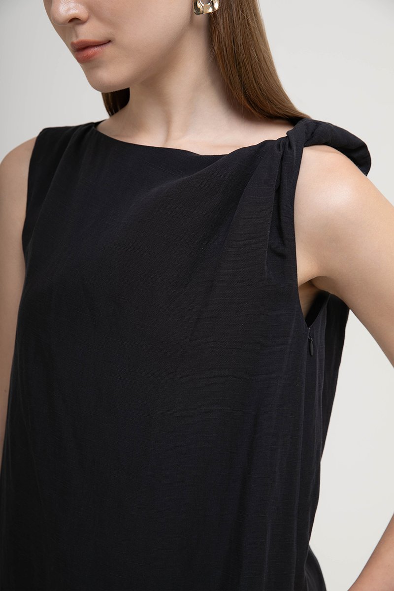 MISCHA TWIST SHOULDER LINEN DRESS