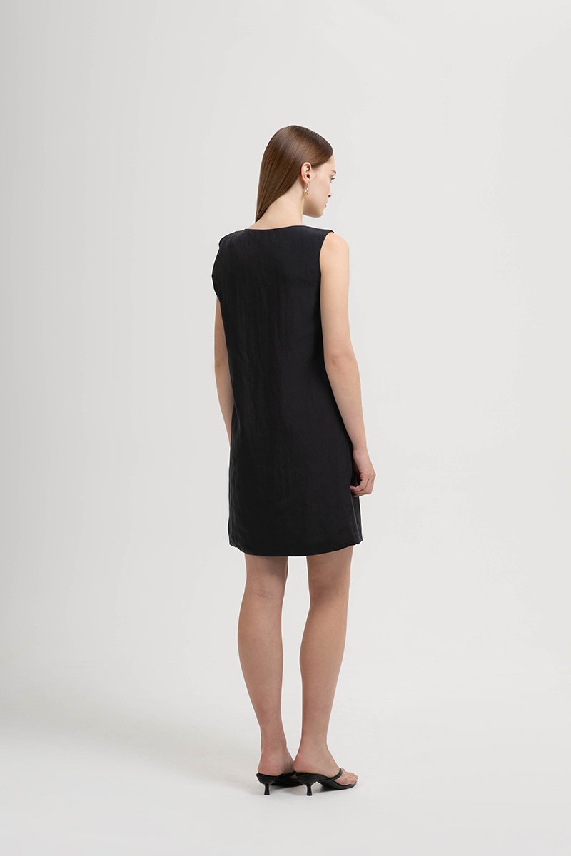 MISCHA TWIST SHOULDER LINEN DRESS