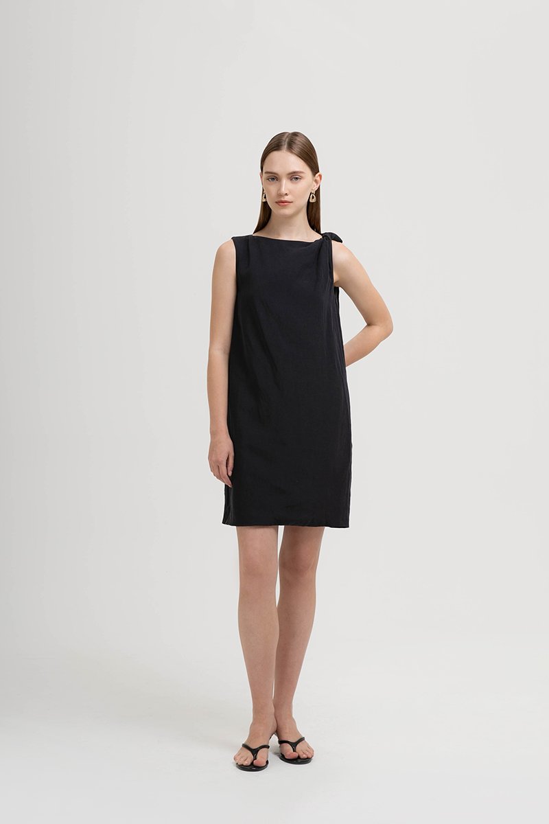 MISCHA TWIST SHOULDER LINEN DRESS