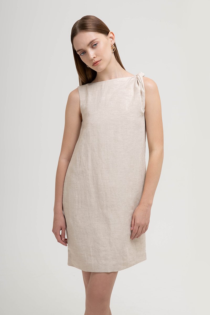MISCHA TWIST SHOULDER LINEN DRESS