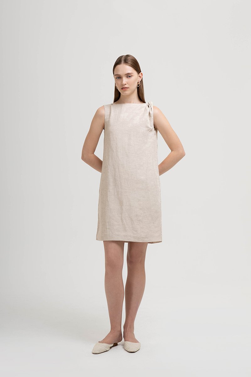 MISCHA TWIST SHOULDER LINEN DRESS