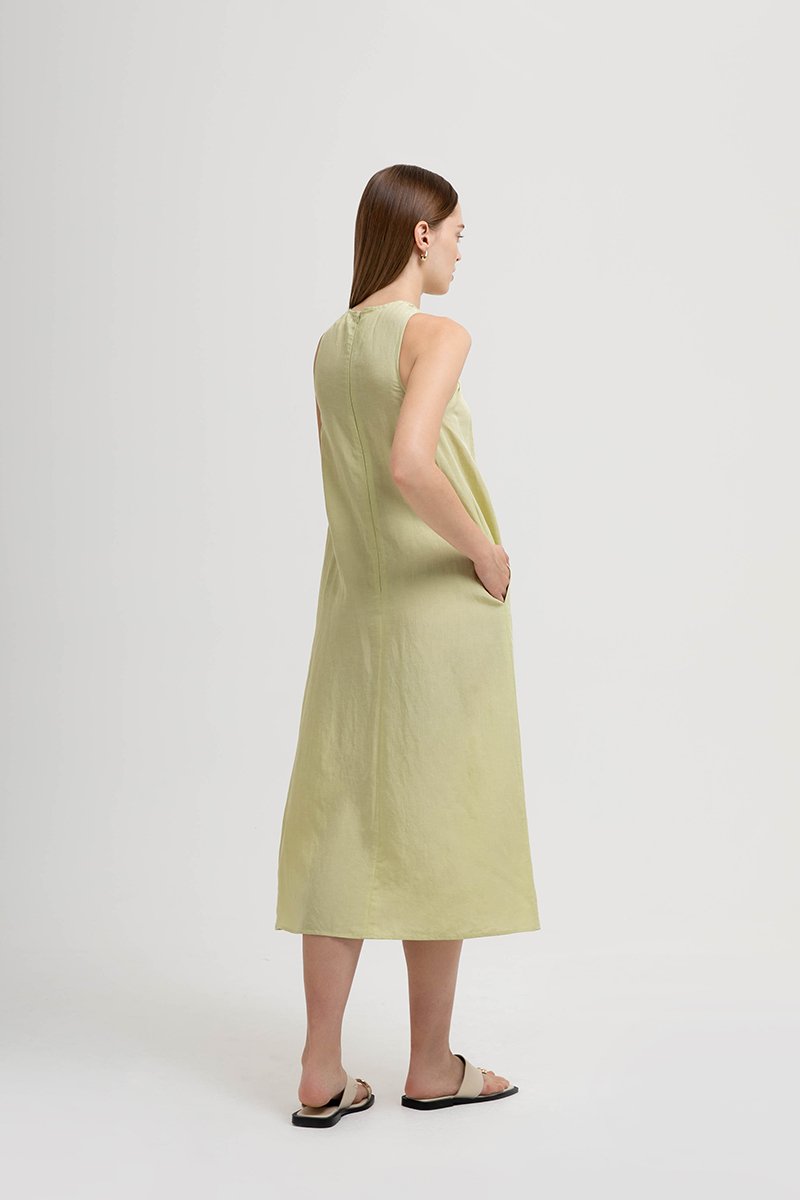 KATALINA LINEN MIDI DRESS W DETACHABLE BROOCH