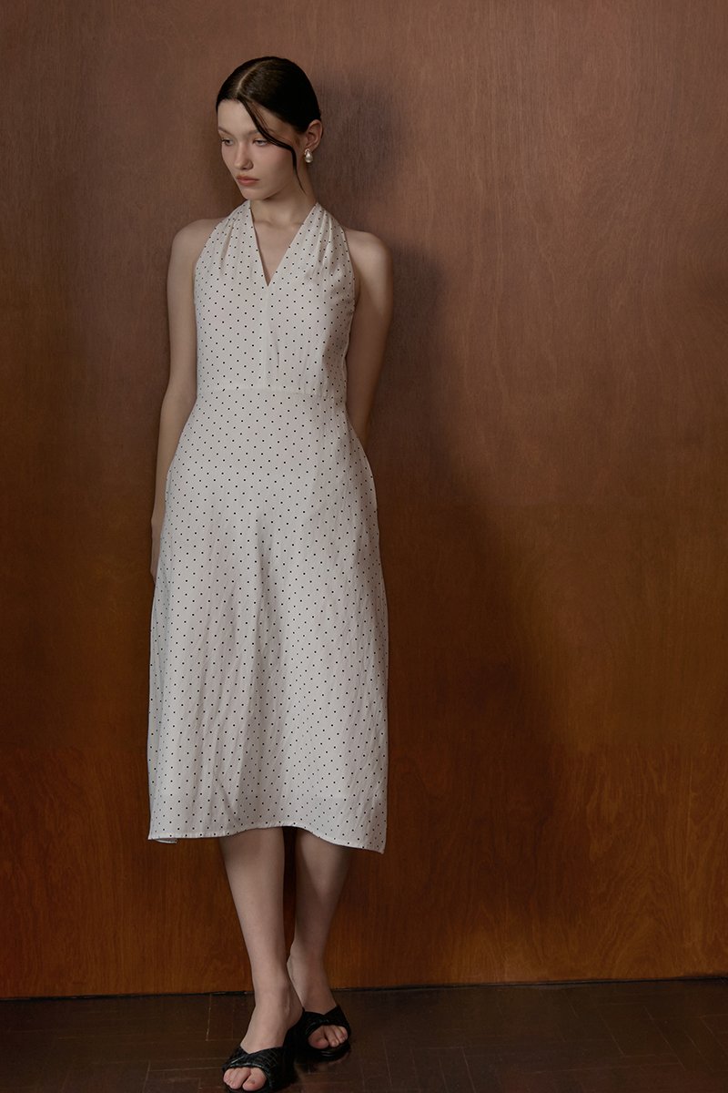 ISABELLA HALTER NECK POLKA DOT MIDI DRESS
