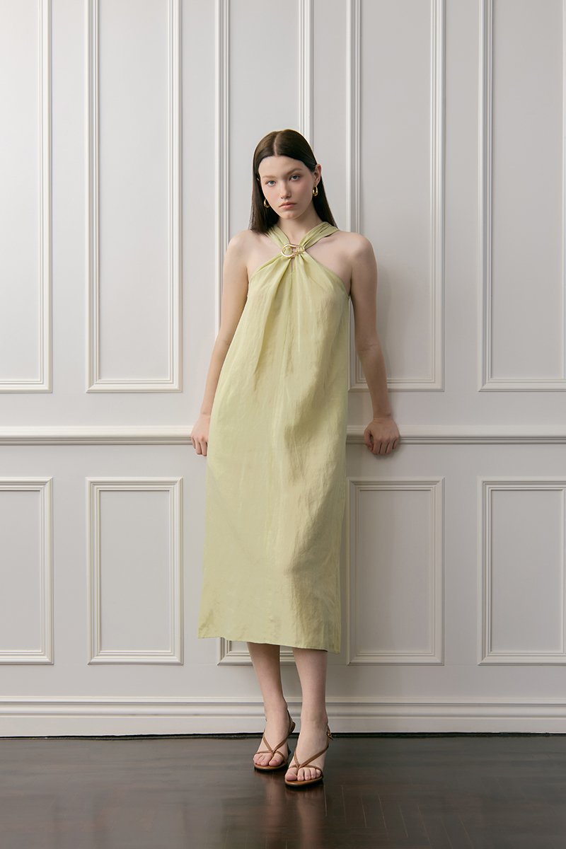KATALINA LINEN MIDI DRESS W DETACHABLE BROOCH
