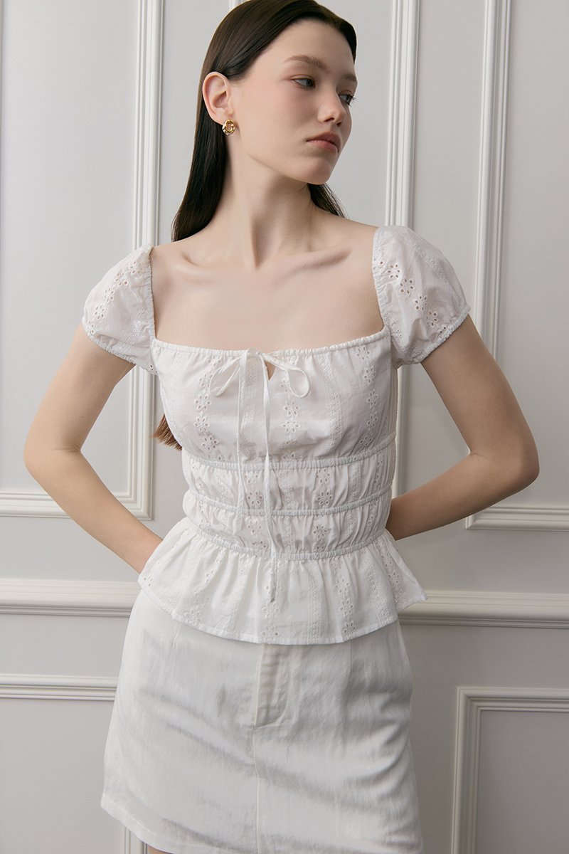 NADYA EYELET PUFF SLEEVES ELASTICATED TOP