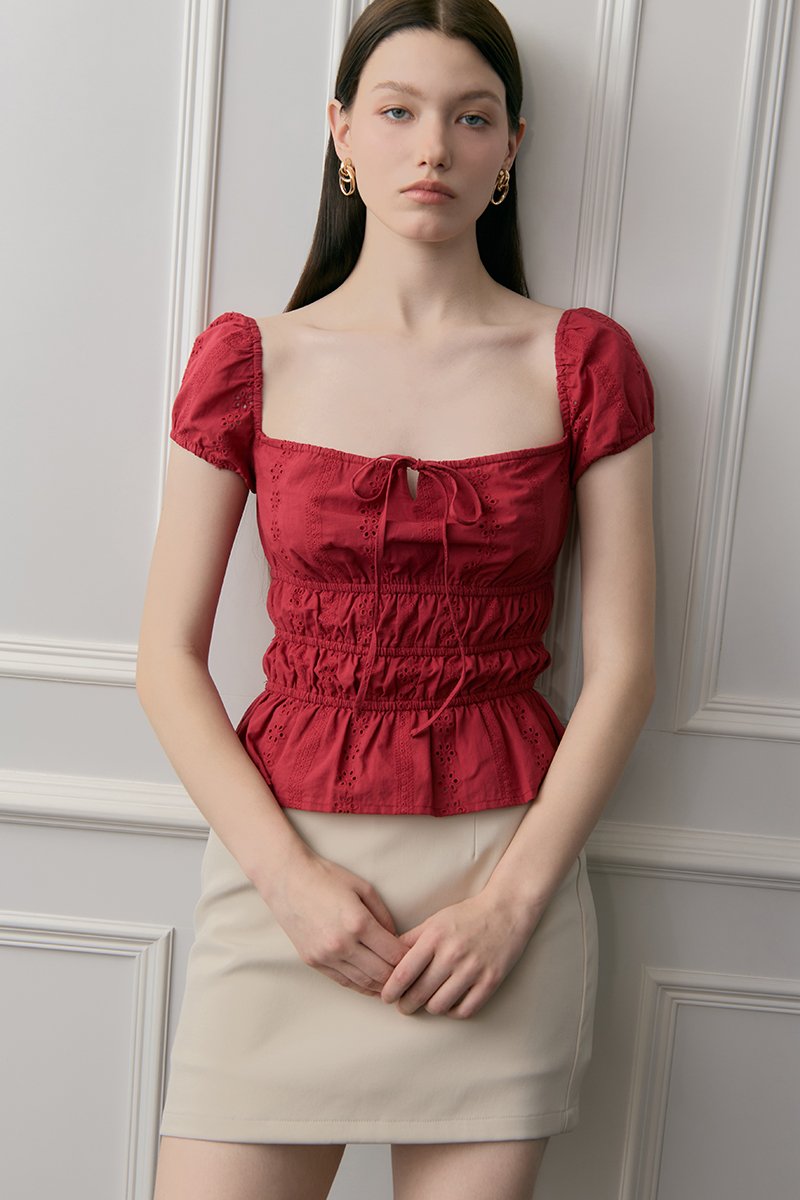 NADYA EYELET PUFF SLEEVES ELASTICATED TOP