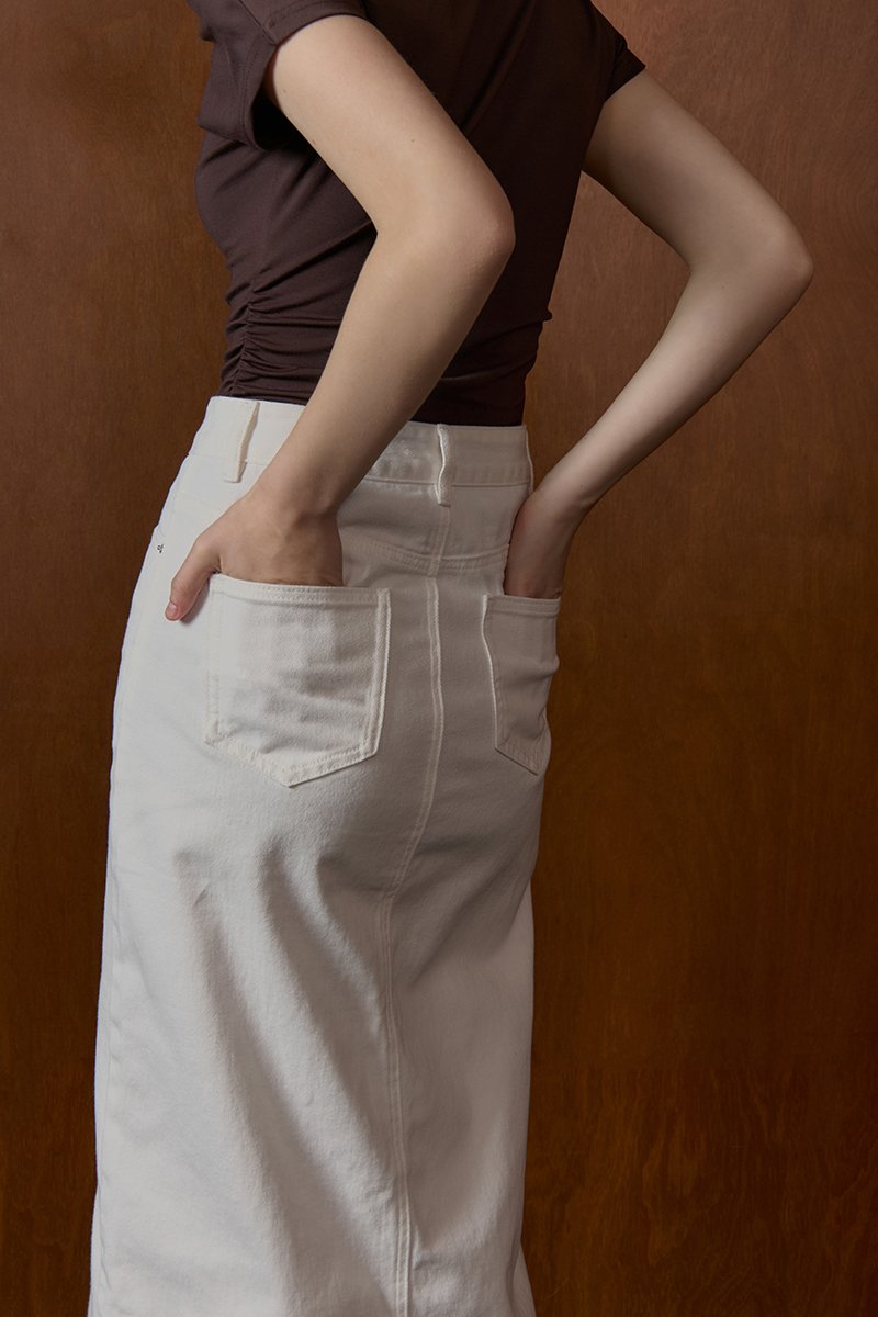 SADDIE DENIM MIDI SKIRT W SLIT