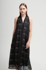 KRISTINE ABSTRACT PRINT HALTER MIDI DRESS W SASH