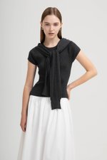 AMERSON RIBBED KNIT TOP W DETACHABLE SCARF