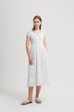 FLORETTE EYELET PUFF SLEEVES MIDI DRESS