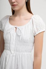 FLORETTE EYELET PUFF SLEEVES MIDI DRESS