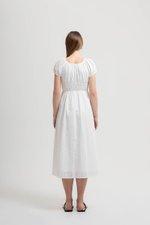 FLORETTE EYELET PUFF SLEEVES MIDI DRESS