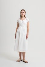 FLORETTE EYELET PUFF SLEEVES MIDI DRESS