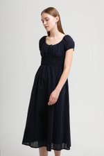 FLORETTE EYELET PUFF SLEEVES MIDI DRESS