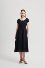 FLORETTE EYELET PUFF SLEEVES MIDI DRESS