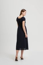 FLORETTE EYELET PUFF SLEEVES MIDI DRESS