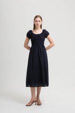 FLORETTE EYELET PUFF SLEEVES MIDI DRESS