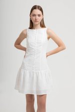 LIVIANA BUTTONDOWN DROPWAIST LINEN DRESS