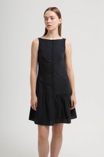 LIVIANA BUTTONDOWN DROPWAIST LINEN DRESS