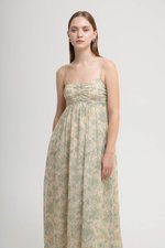 LAURA RUCHED FLORAL MAXI DRESS