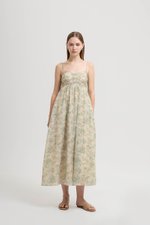 LAURA RUCHED FLORAL MAXI DRESS
