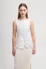 SILVIE BUTTONDOWN TIE BACK LINEN TOP