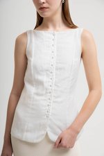 SILVIE BUTTONDOWN TIE BACK LINEN TOP
