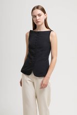 SILVIE BUTTONDOWN TIE BACK LINEN TOP
