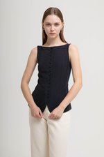 SILVIE BUTTONDOWN TIE BACK LINEN TOP