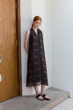 KRISTINE ABSTRACT PRINT HALTER MIDI DRESS W SASH