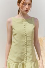 LIVIANA BUTTONDOWN DROPWAIST LINEN DRESS