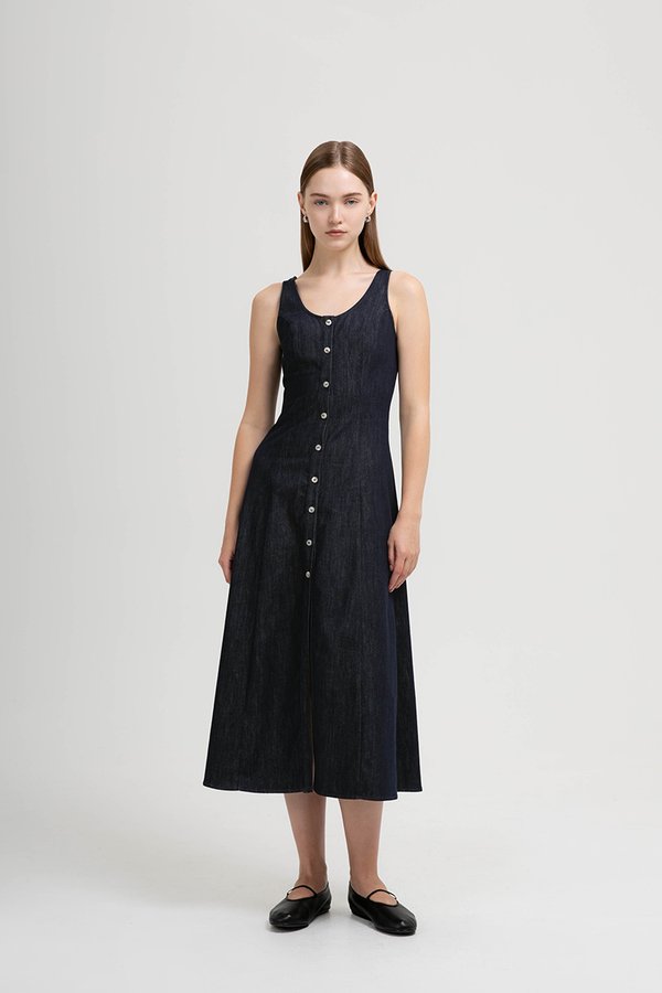 ARELLA BUTTON DOWN DENIM MIDI DRESS